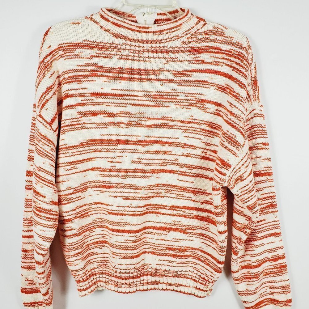 EUC Nine West Orange+-Cream-White Crew Neck Sweater NWOT Hidden Back Zipper Sz S
